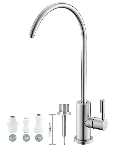 Trinkwasserhahn, einfach zu installierender Spülbecken-Wasserfilter-Wasserhahn, bleifreier Umkehrosmose-Wasserhahn für Küchenspüle, gebürstetes Nickel, SUS304 Edelstahl, groß