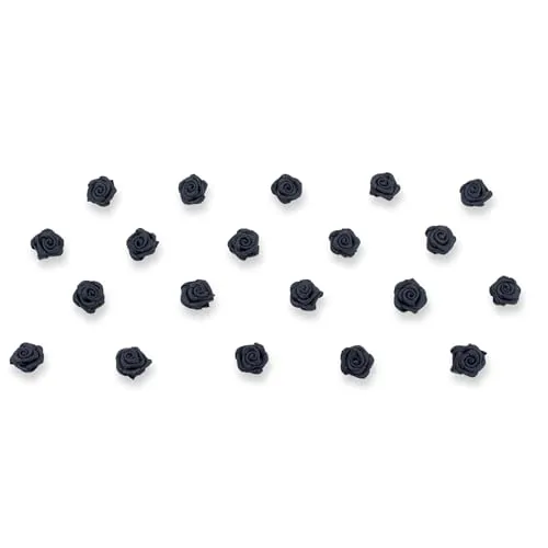 Creativery Satinrosen 10mm 20 Stück - Farbauswahl in 10/15/20/30/60mm - farbecht & waschbar - Kleine Stoffrosen zum Aufnähen - Satin Röschen zum Basteln Nähen Kleben Dekorieren - Schwarz