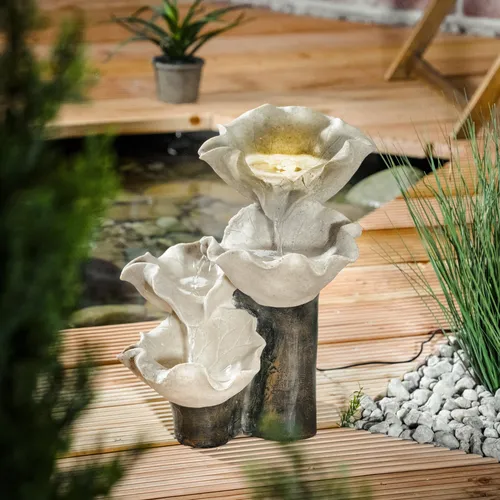 esotec Gartenbrunnen Solar Lotusblätterbrunnen mit LED Licht - Brunnen für Garten und Terrasse, mit sanft plätscherndem Wasser und LED-Beleuchtung für eine entspannende Atmosphäre. Umweltfreundlich und ohne Stromkosten!