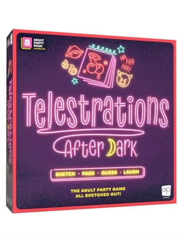 USAopoly Telestrations After Dark Refresh Partyspiel für Erwachsene, ab 18 Jahren, für 4–8 Spieler, über 30 Minuten Spieldauer