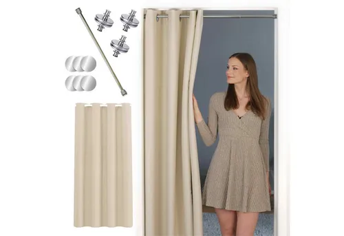 tinycurtains Türvorhang mit Teleskopstange - Schiebevorhänge mit einfacher Montage in nur 1 Minute ohne Bohren. Ideal für Zugluftschutz und Verdunkelung, passt in gängige Türrahmen (195 x 150 cm).