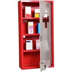 HOMCOM Medizinschrank zum Abschließen - Medizinschrank in elegantem Rot, mit Sicherheitsglas und abschließbarem Design für maximale Sicherheit Ihrer Medikamente.