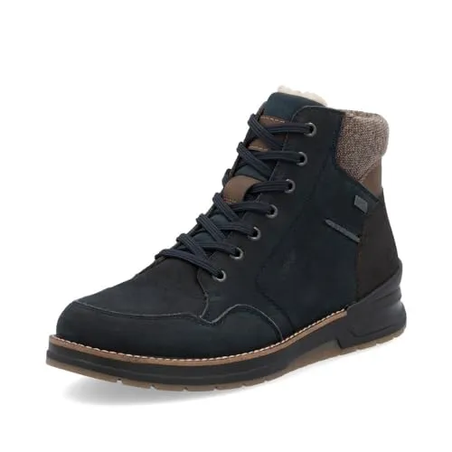 Rieker Winterstiefel 32344-14 navyblau - Wanderschuhe mit RiekerTEX-Membran und warmem Schurwoll-Futter, ideal für nasskalte Tage. Bequemes An- und Ausziehen durch Schnürung und Reißverschluss.