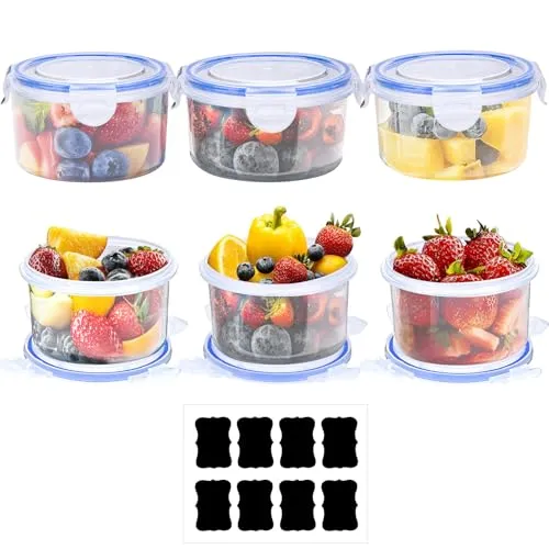 Behiruch Frischhaltedosen mit Deckel, 6 Pack 300ML Rund Meal Prep Boxen, BPA-frei, Plastikschüssel Luftdicht Auslaufsicher, Gefrierdosen Set 12er-Pack (6 Behälter+6 Deckel)