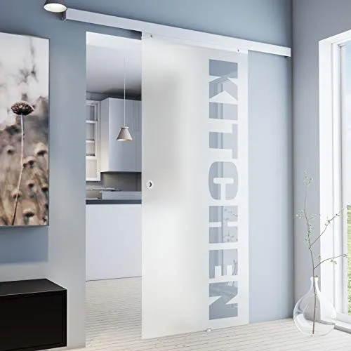 inova Glas-Schiebetür Komplettset 880x2035mm KITCHEN 8mm Zimmertür Schiebetürbeschlag mit Alu Laufschiene Griffknopf + beidseitigem Softclose