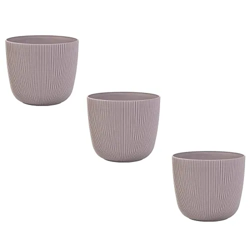 Engelland - 3 x Blumentopf mit Drainagesystem, Flieder/Violett, Rillenoptik, Pflanz-Topf, Kübel, modern, widerstandsfähig, rund, wetterfest, Kunststoff, Ø 10 cm, 0,5 Liter