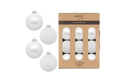 MAGIC by Inge Weihnachtsbaumkugel 12 Stück - Pure White 8cm - Hochwertige Weihnachtskugeln aus Glas in elegantem Pure White, perfekt für einen klassischen Look im Innenbereich. Ideal für festliche Dekoration!