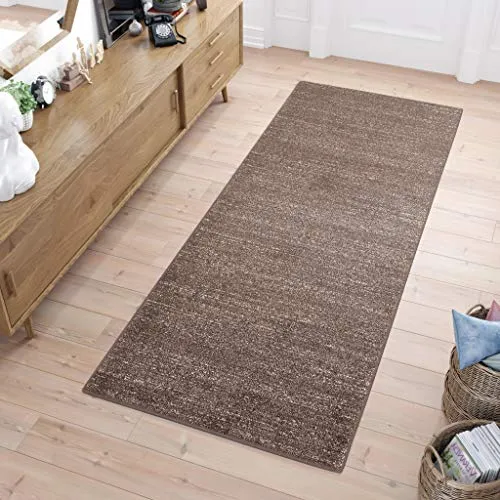 TAPISO Sari Teppich Läufer Flur Braun Meterware Kurzflor Küche Wohnzimmer Schlafzimmer Küchenläufer Korridor Brücke nach Maß ÖKOTEX 120 x 130 cm