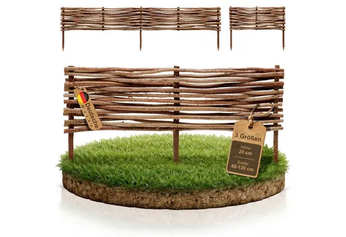 BooGardi Beetumrandung Beeteinfassung Haselnuss, LxH: 60x20 cm, Zierzaun Rasenkante Mähkante Minizaun Gartenzaun, Beetbegrenzung Holz Steckzaun Garten Zaun Palisade