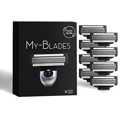 My-Blades® Rasierklingen kompatibel mit Gillette Mach3 – Plastikarm, Umweltfreundlich – 8 Hochwertige Ersatzklingen mit 5-fach Klinge
