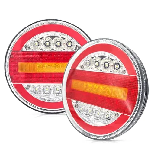 AOJO 2 stück lkw anhänger rückleuchten rund 12v 24v universell, led rücklicht rund satz mit E9 E-geprüft - IP67 wasserdicht