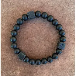 NAHLE Perlenarmband Naturstein Onyx Lavastein Energie Balance Armband (inklusive Geschenkbox), elastisches reißfestes Band schwarz 19cm