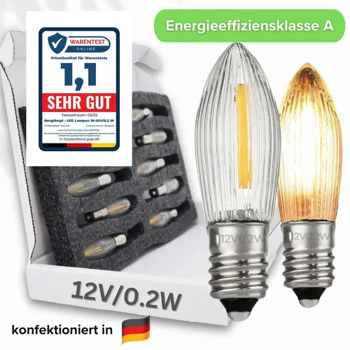 10x LED Filament 12V/0,2W E10 Ersatz-Lämpchen statt 3W für 20 Brennstellen 2100 Kelvin warmleuchtend