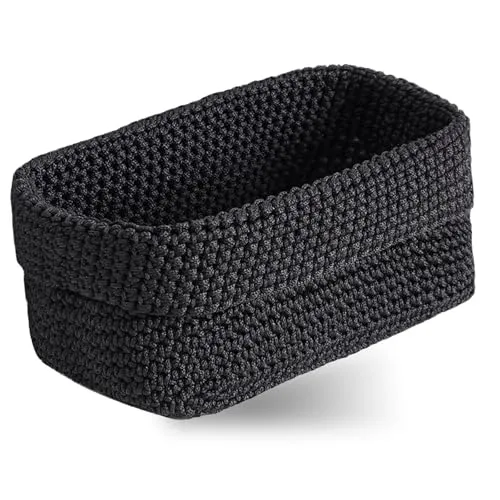 Aufbewahrungskorb, Handgewebter Häkelkorb Korb Schwarz Körbchen Aufbewahrung Aufbewahrung Badezimmer für Küche Wohnzimmer Handtuchkorb Kosmetik Strickkorb und Kinderzimmer Bücher