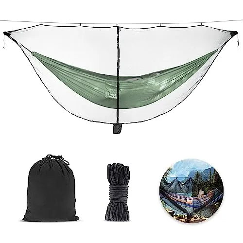 Udbrud Hängematte Moskitonetz, Camping Hängemattennetz, Outdoor Moskitonetz mit Zwei Wege Reißverschluss 360-Grad-Schutz Polyesternetz Tragbares Haengematten-Moskitonetz für Camping (Schwarz)