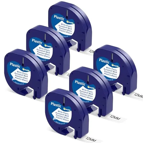 Markurlife Kompatibel mit DYMO Etikettenband A91221, für Dymo LetraTag Etikettenband, Kompatibel mit LetraTag LT-100H,200B,XR,LT-110T,QX50,2000,XM - wasser- und UV-beständig,6er Pack