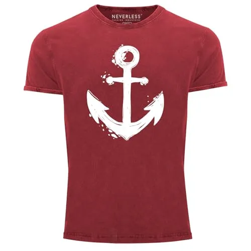 Neverless® Herren Vintage Shirt Anker Motiv Slim Fit Rot M - Stylisches Herren Vintage Shirt mit einzigartigem Anker-Print, ideal für Seefahrer und Nordlichter. Hergestellt aus 100% Baumwolle für hohen Tragekomfort und lässigen Look.