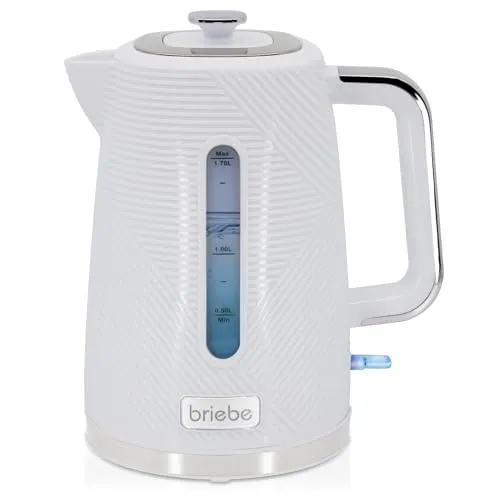 briebe Elegance Wasserkocher 1,7L - Schnelles Aufheizen und modernes Design - Wasserkocher mit 1,7L Fassungsvermögen, 2200W Leistung für schnelles Kochen, BPA-frei, kabellos und mit 360° Sockel für einfache Handhabung.