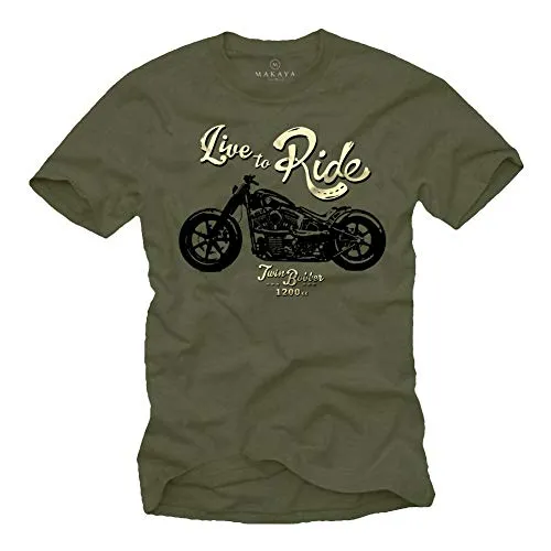 T-Shirt mit Motorrad Motiv für Herren LIVE to Ride Evolution Grün L