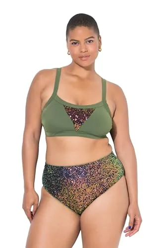 Studio Untold Damen große Größen Übergrößen Plus Size Bikini-Slip, Highwaist, Pailletten, Shaping olivgrün 54 841238439-54