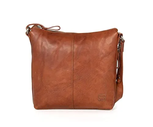 Umhängetasche SPIKES & SPARROW aus echtem Leder - Elegante Umhängetasche in cognac aus hochwertigem Rindleder, ideal für Freizeit und Reisen. Mit 1 Hauptfach, Smartphonefach und praktischen Stifthaltern – perfekt für den minimalistischen Lifestyle.