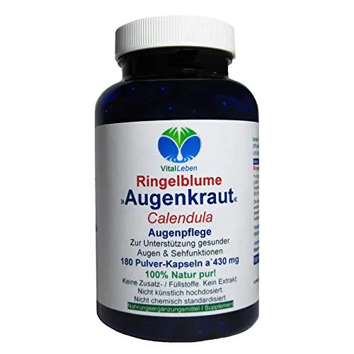 Sehkraft Kapseln & Augen Vitamine 180 Kapseln - AUGENKRAUT RINGELBLUME - Lutein & Zeaxanthin VITAL COMPLEX + Netzhaut. Natur pur - OHNE ZUSATZSTOFFE 26960-180