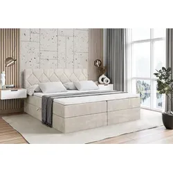 ALTDECOR Boxspringbett CATOR - 120 x 200 cm - Beige Samt - Komfortables Boxspringbett mit H3 Matratze und Topper für erholsame Nächte. Ausgestattet mit zwei Bettkästen für optimalen Stauraum und allergikerfreundlichen Materialien.