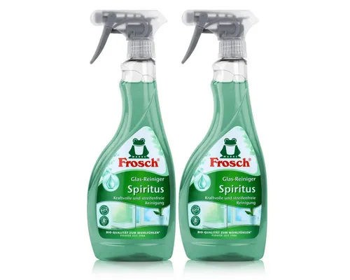 Frosch Spiritus Glas-Reiniger 500 ml - 2er Pack - Reinigungsmittel mit biologisch abbaubarer Formel, sorgt für streifenfreie, glänzende Oberflächen und ist ideal für Allergiker.