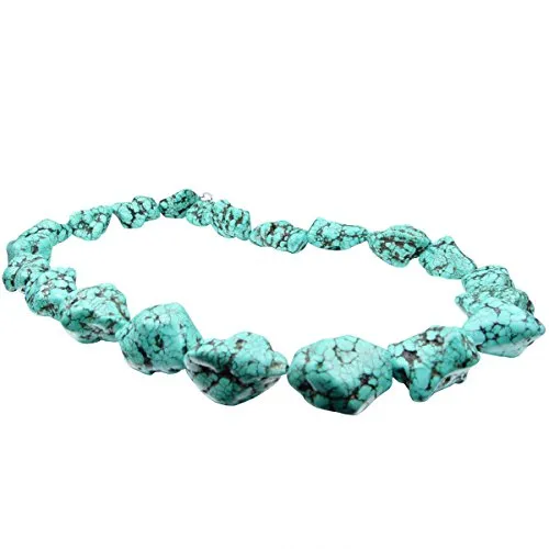 Massive Halskette Collier aus Türkis-Howlith mit 925 Silber - Elegante Kette für Damen aus Türkis-Howlith im Verlauf, 60cm lang, mit hochwertigem 925 Silber – ein echter Blickfang für jeden Anlass.