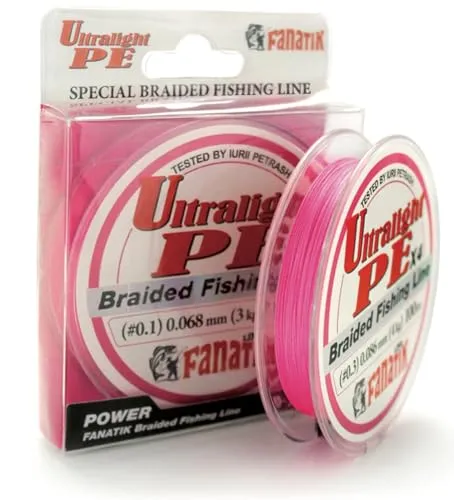 FANATIK 4-Fach geflochtene Angelschnur Ultralight PE X4 100 m Superstark von Weltmeister Petrasch ((#0.1) 0.068mm 3.0kg, Pink)
