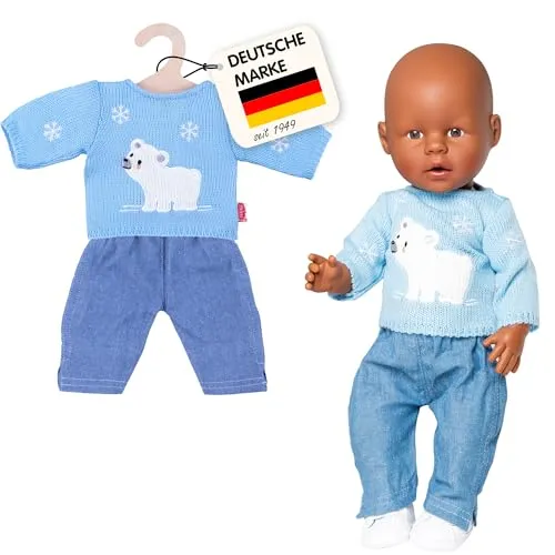 Heless 1934 - Bekleidungs-Set für Puppen, 2 teilig, Pullover Eisbär mit Jeans, hellblau, Größe 28 - 35 cm