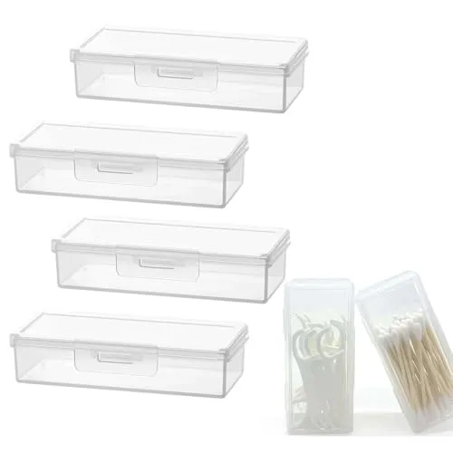 VIDSTW Wattestäbchen Behälter für Reisen 4 Stück Staubdichtem Deckel 10,5x4,5x2,5CM Transparent Wattestäbchen Box Aufbewahrung Tragbare Kleine Wattestäbchen Spender für Zahnstocher Baumwolltupfer