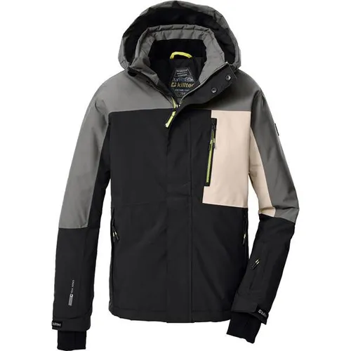 killtec KSW 200 BYS Ski Jacket - Stylische Kinder Skijacke schwarz/dunkelstein/hellsand - Funktionsjacken für Kinder, wasserdicht mit 10.000 mm Wassersäule und atmungsaktiv, ideal für Sicherheit und Komfort auf der Piste.