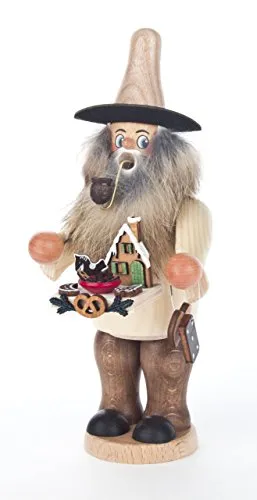 DREGENO Seiffen Räuchermann Lebkuchen-Händler mit Bauchladen 19,5 cm – Original erzgebirgische Handarbeit, stimmungsvolle Weihnachts-Dekoration