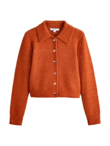 Next Strickjacke Gerippte Strickjacke mit Wollanteil in Orange M