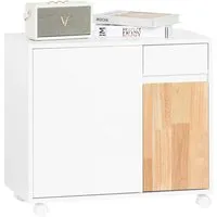 SoBuy Aktenschrank Druckertisch mit 2 Türen und Rollcontainer Weiß ASK04-WN - Robuster Druckertisch mit 4 Rollen für flexiblen Einsatz im Büro. Inklusive 1 Schublade und 2 Türen zur praktischen Aufbewahrung. Modernes Design, leicht zu reinigen und ideal für jeden Raum.
