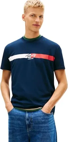 Tommy Jeans Herren T-Shirt Kurzarm Signature Stripe, Blau (Dark Night Navy), S