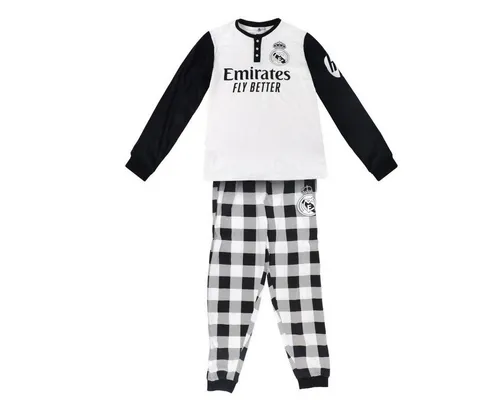 Real Madrid Schlafanzug für entspannte Nächte – Offizieller Pyjama in Weiß, Größe L - Bequemer langer Pyjama aus hautfreundlichem Baumwolljersey, ideal für Fans von Real Madrid. Der elastische Bund sorgt für optimalen Tragekomfort, perfekt für entspannte Abende oder Spiele auf der Couch.