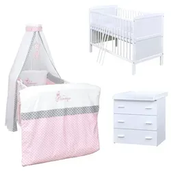Baby-Delux Babyzimmer Komplettset Princess Stars Weiß/Rosa/Grau