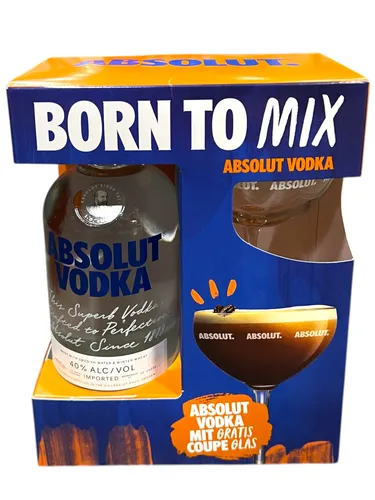 Absolut Vodka 0,7l 40% Vol. Promo Pack + Glas Coupe Born to Mix (42,84 EUR/l)