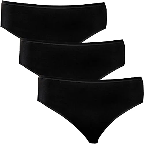 Schiesser Damen Slip Baumwolle Stretch Essentials - 3er Pack Schwarz - Funktionsunterwäsche aus der Serie