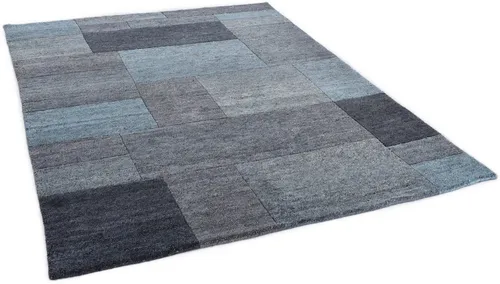THEKO Wollteppich Dalas - 7709, rechteckig, handgeknüpft aus 100% Wolle - Moderner Wollteppich im Patchwork Design, handgeknüpft und pflegeleicht. Ideal für Wohnräume und Flure, verleiht jedem Raum einen persönlichen Charakter.