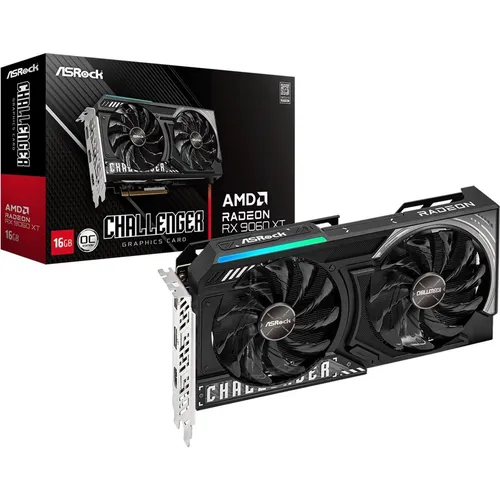 AsRock Radeon RX 9060 XT Challenger OC 16 GB - Grafikkarte mit 16 GB GDDR6-Speicher, optimiert für Gaming und kreative Anwendungen mit herausragender Leistung und Kühltechnologie.