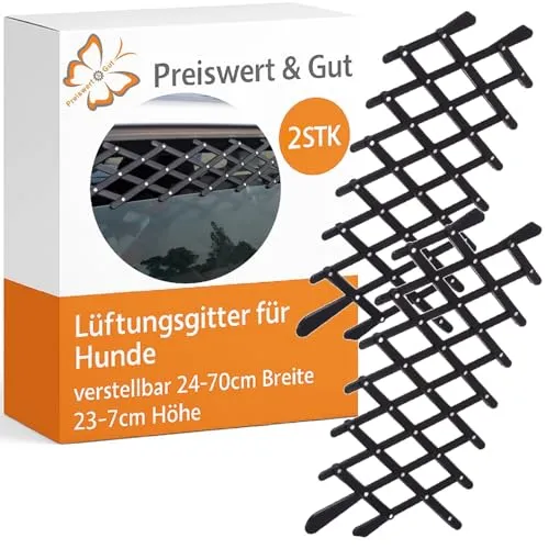 Preiswert&Gut 2 x Frischluftgitter für Hunde – Lüftungsgitter verstellbar Breite: 24-70cm Höhe: 23-7cm, Autozubehör für frische Luft im PKW, Luftgitter im Bereich Hundezubehör