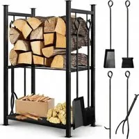 BLACK OAK Kaminholzständer ANTERO 72×46×30 cm – 5-Teiliges Kaminholzregal mit 2 Ebenen aus Stahl Pulverbeschichtet für Innenbereich
