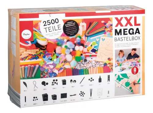 Rayher Bastelset 69251000 XXL Mega Bastelbox - 2500 Teile in praktischer Box, fördert Kreativität und motorische Geschicklichkeit ab 4 Jahren