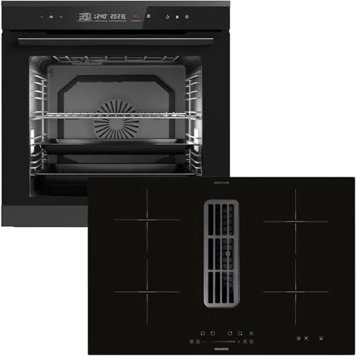 Oranier Einbau-Backofen Set Pyrolyse EBP820 autark 14 Funktionen & Induktionskochfeld 80 cm mit Kochfeldabzug KFA390-4 Kochzonen & Slider-Steuerung