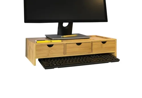 SoBuy BBF03 Monitor-Halterung - Monitorzubehör, aus hochwertigem Bambus, ergonomische Bildschirmhöhe für eine bessere Körperhaltung und mehr Platz auf dem Schreibtisch.