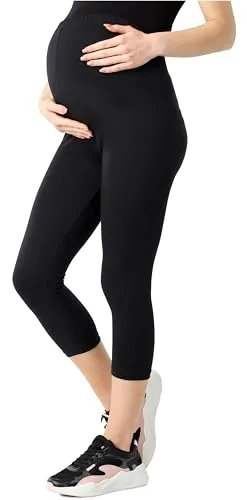 Be Mammy Damen 3/4 Umstandsleggings aus Bio-Baumwolle BE20-284 (Schwarz, 4XL)