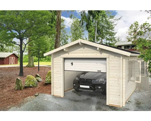 Einzelgarage Palmako Roger 19,0 m² mit Sektionaltor - Gartenhäuser, Geräteschuppen & Carports - Hochwertige Holzgarage mit Satteldach, ideal für den Schutz Ihres Fahrzeugs und Gartenwerkzeugs.